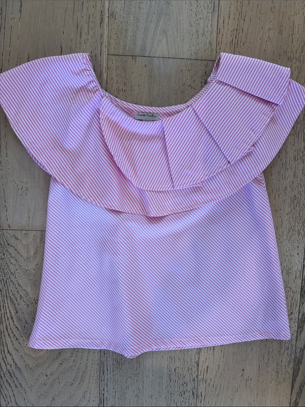 Habitual Pink & White Striped Ruffle Neck Blouse